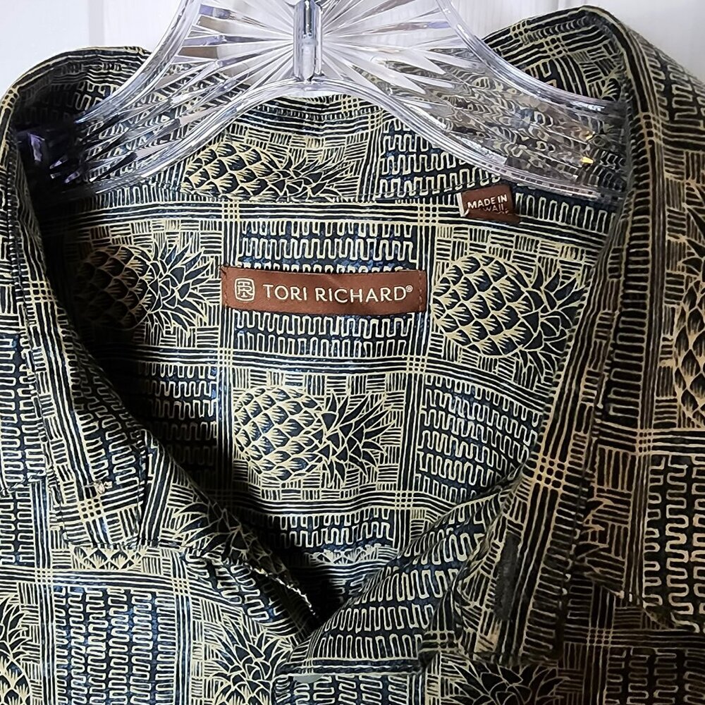 Tori Richard Hawaiian Shirt Mens L Pineapple Cotton Coastal Resortwear Vacation - Picture 8 of 9